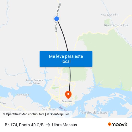 Br-174, Ponto 40 C/B to Ulbra Manaus map