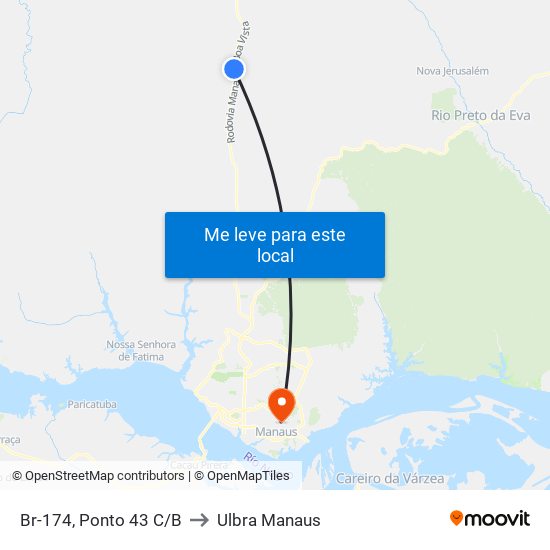 Br-174, Ponto 43 C/B to Ulbra Manaus map