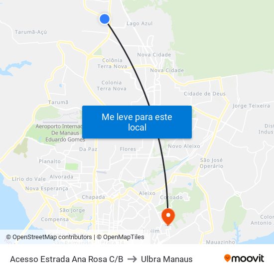 Acesso Estrada Ana Rosa C/B to Ulbra Manaus map