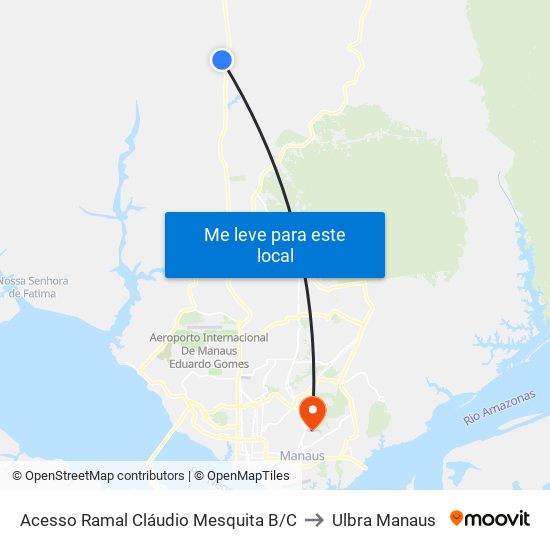 Acesso Ramal Cláudio Mesquita B/C to Ulbra Manaus map