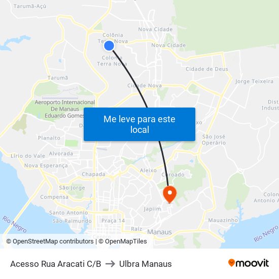 Acesso Rua Aracati C/B to Ulbra Manaus map