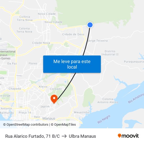 Rua Alarico Furtado, 71 B/C to Ulbra Manaus map