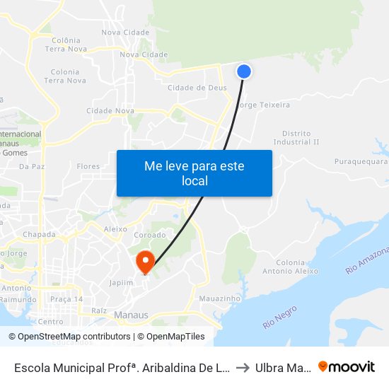 Escola Municipal Profª. Aribaldina De Lima Filho C/B to Ulbra Manaus map