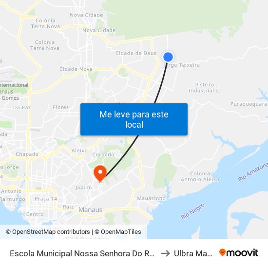 Escola Municipal Nossa Senhora Do Rosário C/B to Ulbra Manaus map