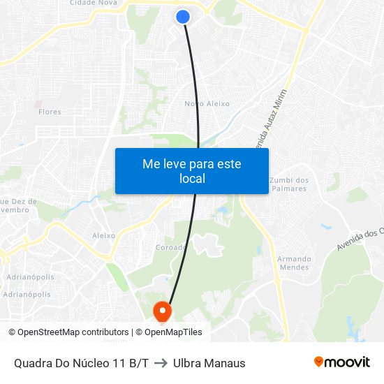 Quadra Do Núcleo 11 B/T to Ulbra Manaus map