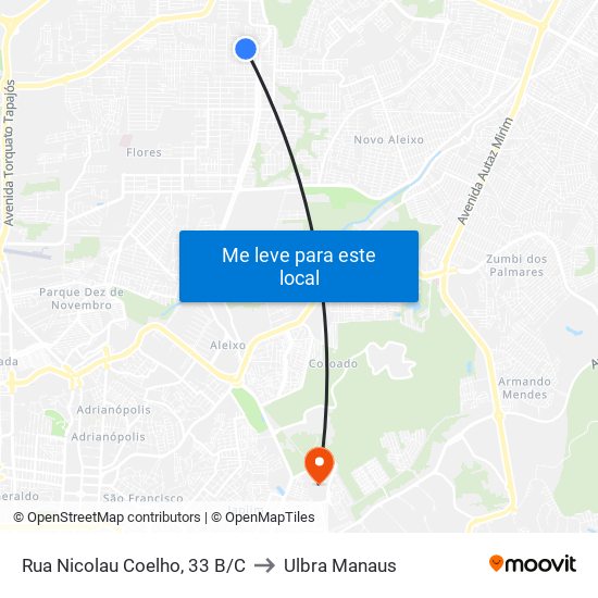Rua Nicolau Coelho, 33 B/C to Ulbra Manaus map
