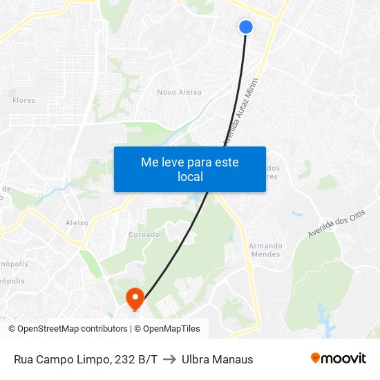 Rua Campo Limpo, 232 B/T to Ulbra Manaus map
