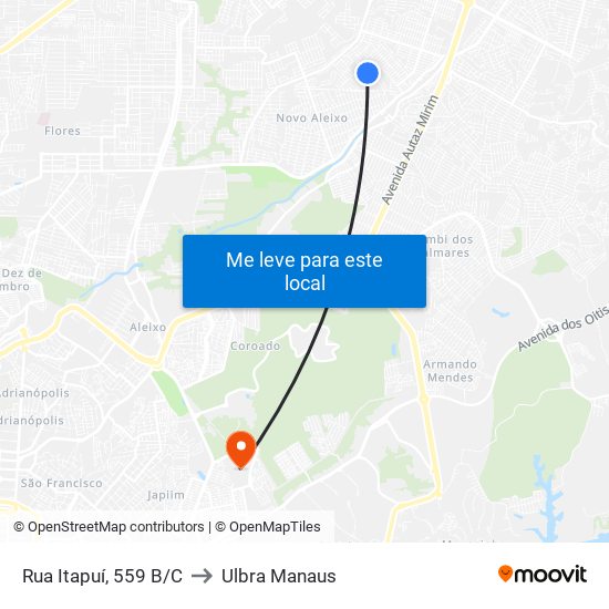 Rua Itapuí, 559 B/C to Ulbra Manaus map