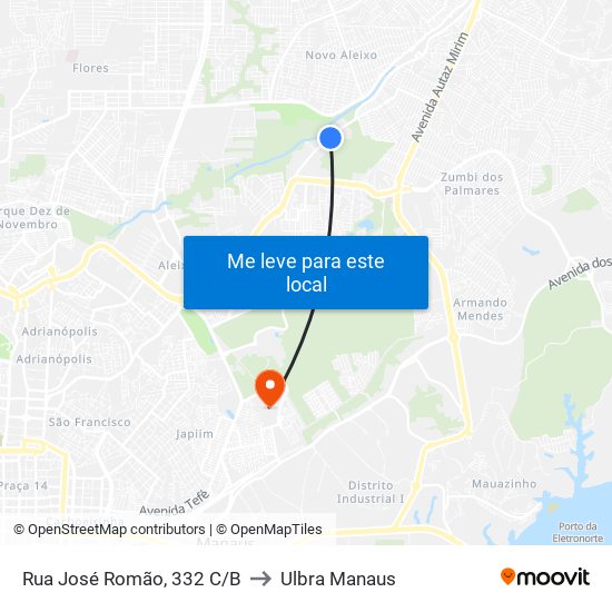 Rua José Romão, 332 C/B to Ulbra Manaus map