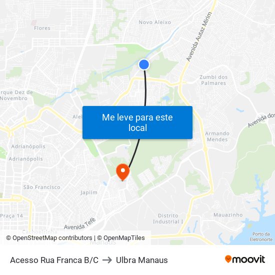 Acesso Rua Franca B/C to Ulbra Manaus map