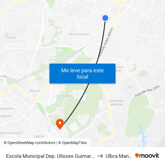 Escola Municipal Dep. Ulisses Guimarães C/B to Ulbra Manaus map