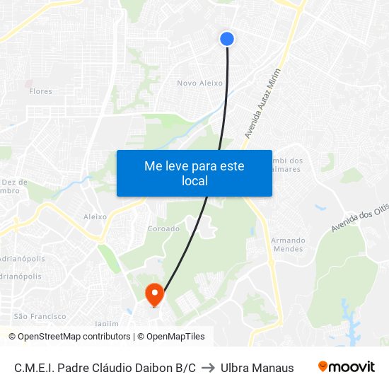 C.M.E.I. Padre Cláudio Daibon B/C to Ulbra Manaus map