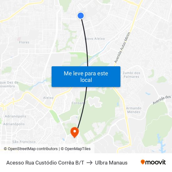 Acesso Rua Custódio Corrêa B/T to Ulbra Manaus map
