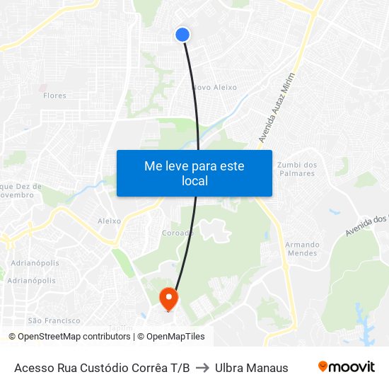 Acesso Rua Custódio Corrêa T/B to Ulbra Manaus map