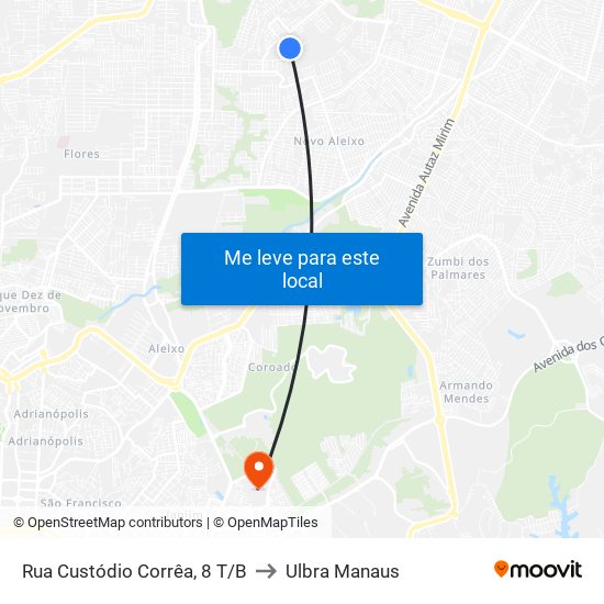 Rua Custódio Corrêa, 8 T/B to Ulbra Manaus map