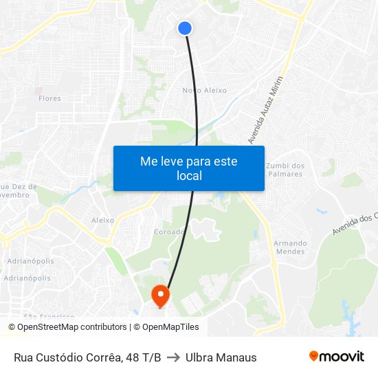 Rua Custódio Corrêa, 48 T/B to Ulbra Manaus map