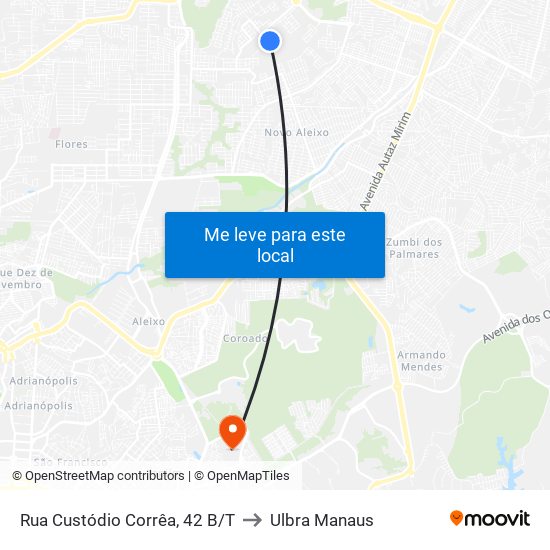Rua Custódio Corrêa, 42 B/T to Ulbra Manaus map
