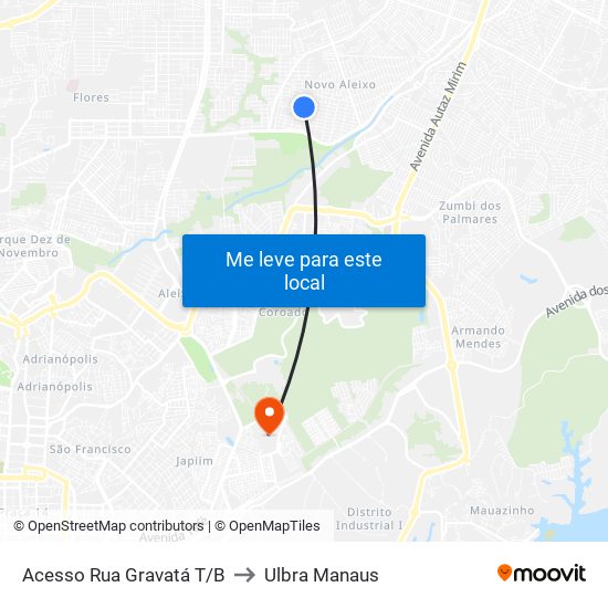 Acesso Rua Gravatá T/B to Ulbra Manaus map