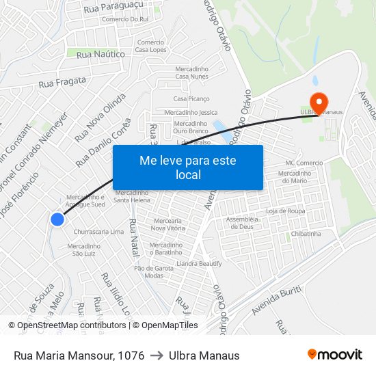 Rua Maria Mansour, 1076 to Ulbra Manaus map
