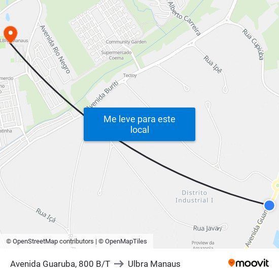 Avenida Guaruba, 800 B/T to Ulbra Manaus map
