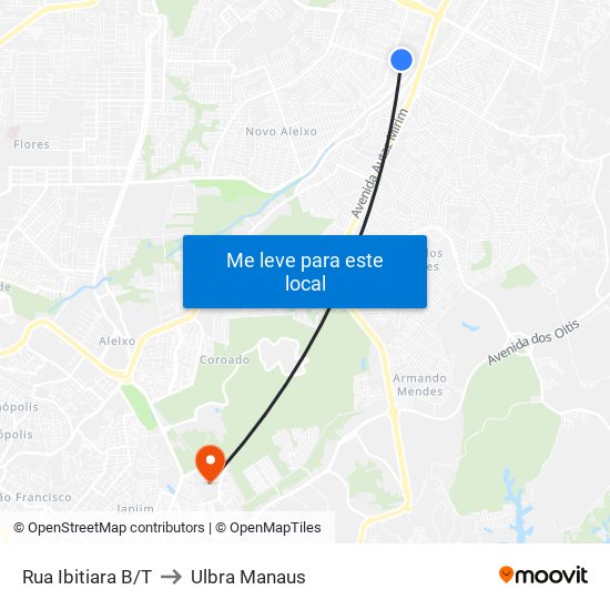 Rua Ibitiara B/T to Ulbra Manaus map
