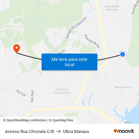 Acesso Rua Citronela C/B to Ulbra Manaus map
