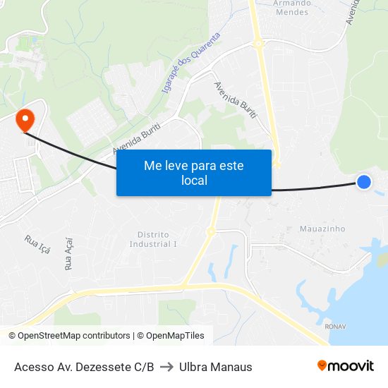 Acesso Av. Dezessete C/B to Ulbra Manaus map