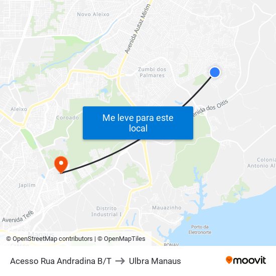 Acesso Rua Andradina B/T to Ulbra Manaus map