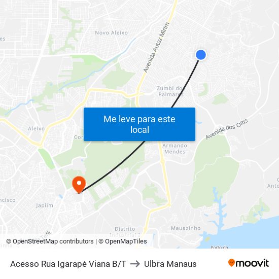 Acesso Rua Igarapé Viana B/T to Ulbra Manaus map