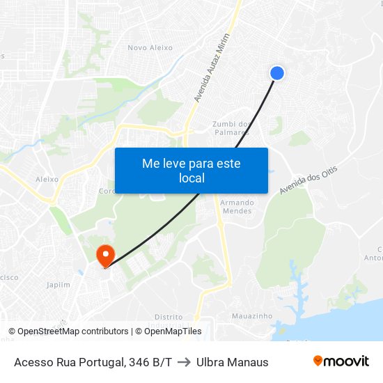 Acesso Rua Portugal, 346 B/T to Ulbra Manaus map