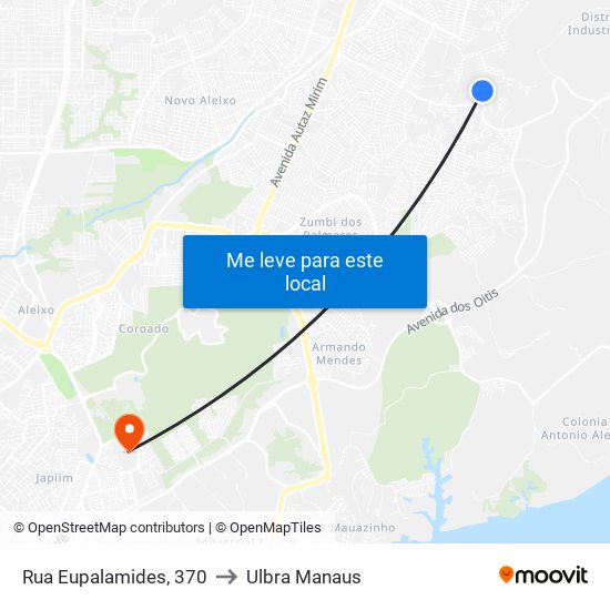 Rua Eupalamides, 370 to Ulbra Manaus map