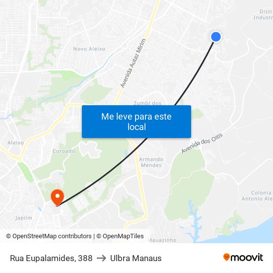 Rua Eupalamides, 388 to Ulbra Manaus map