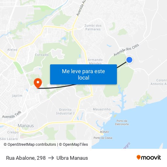 Rua Abalone, 298 to Ulbra Manaus map