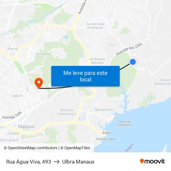 Rua Água-Viva, 493 to Ulbra Manaus map