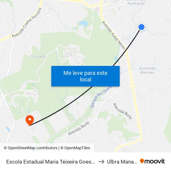 Escola Estadual Maria Teixeira Goes T/B to Ulbra Manaus map