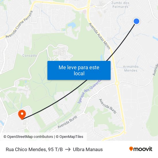 Rua Chico Mendes, 95 T/B to Ulbra Manaus map