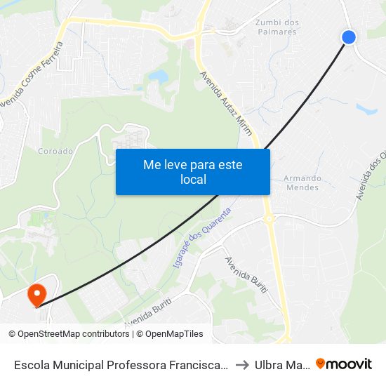 Escola Municipal Professora Francisca P. Da Silva T/B to Ulbra Manaus map