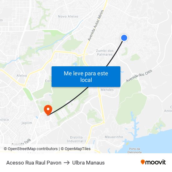 Acesso Rua Raul Pavon to Ulbra Manaus map