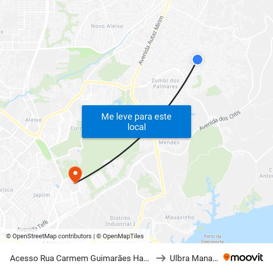 Acesso Rua Carmem Guimarães Hagge to Ulbra Manaus map