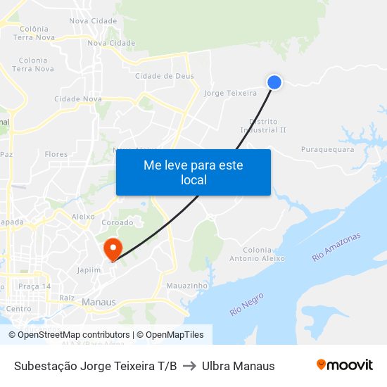 Subestação Jorge Teixeira T/B to Ulbra Manaus map
