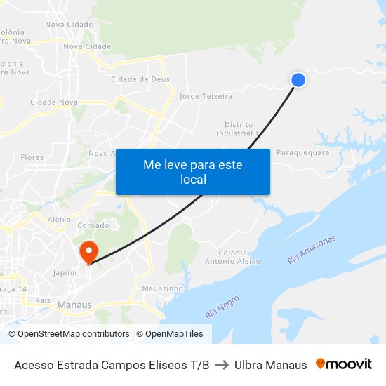 Acesso Estrada Campos Elíseos T/B to Ulbra Manaus map