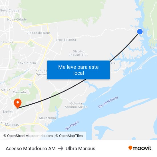 Acesso Matadouro AM to Ulbra Manaus map