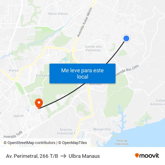 Av. Perimetral, 266 T/B to Ulbra Manaus map