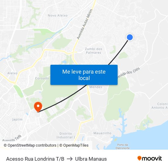 Acesso Rua Londrina T/B to Ulbra Manaus map