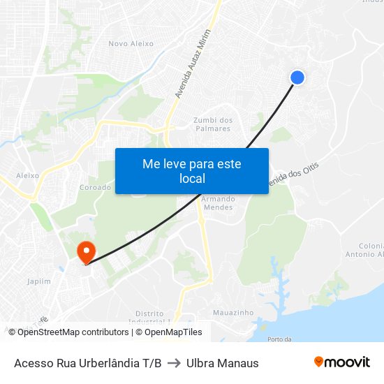 Acesso Rua Urberlândia T/B to Ulbra Manaus map