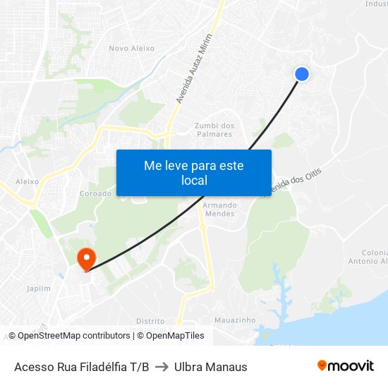 Acesso Rua Filadélfia T/B to Ulbra Manaus map