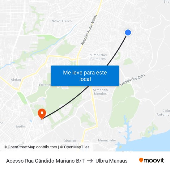 Acesso Rua Cândido Mariano B/T to Ulbra Manaus map