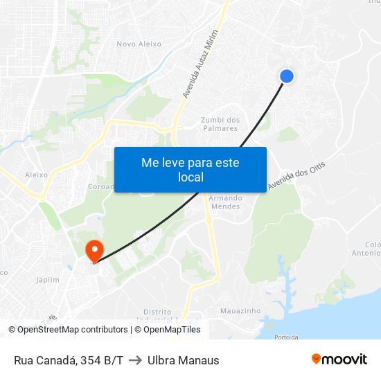 Rua Canadá, 354 B/T to Ulbra Manaus map