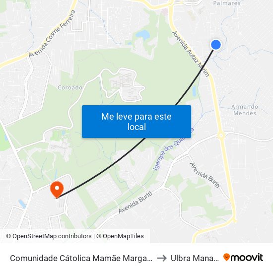Comunidade Cátolica Mamãe Margarida to Ulbra Manaus map