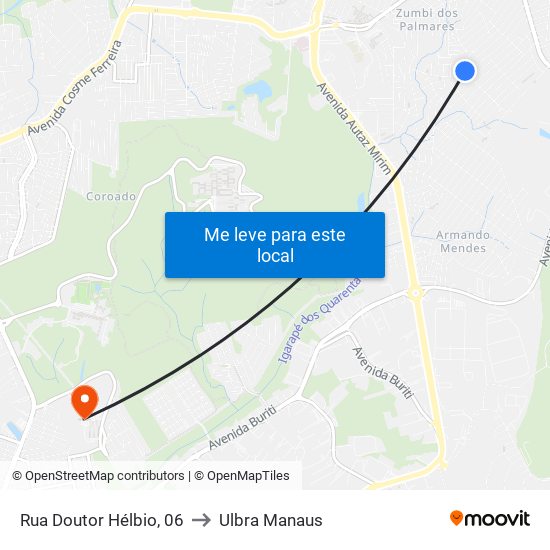 Rua Doutor Hélbio, 06 to Ulbra Manaus map